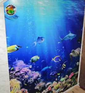 mural pared pesces baño revestimiento resina epoxi