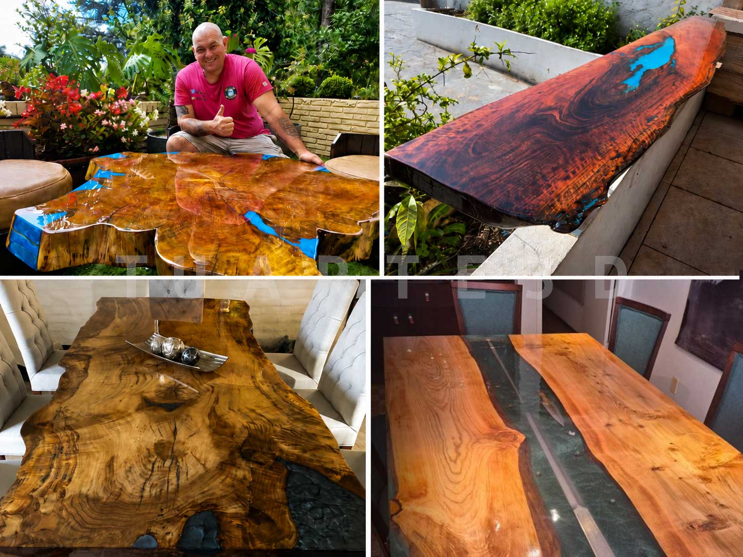 Mesa de madera combinada con resina epoxi