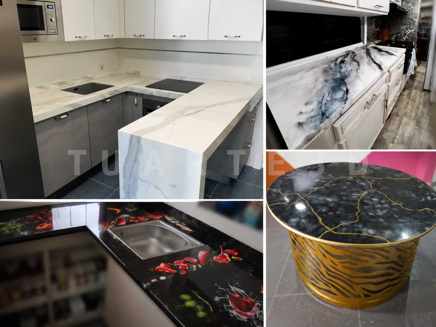 Mesada en resina epoxi con efecto decorativo